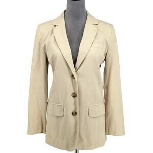 Talbots Jacket Womens 4 Beige Cotton Blend Lined Blazer Pockets Career Vintage